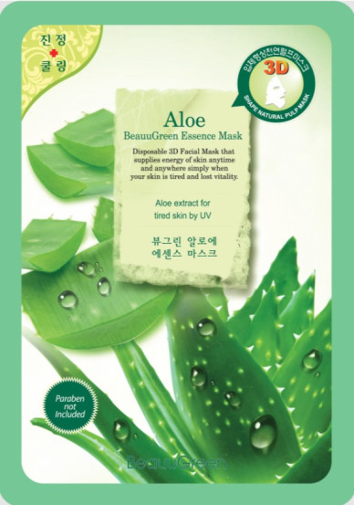 Увлажняющая 3D тканевая маска для лица с алоэ Beauugreen 3D Aloe Essence Mask, 10 шт